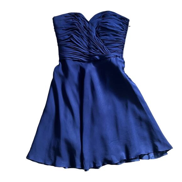 Vintage Dresses & Skirts - Vintage John Anthony Dress XS/SM Blue Silk Pleated Strapless Mini Formal Event